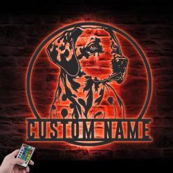 dalmatian custom metal wall art led light dog lover name sign 6