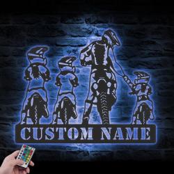 daughter father son motocross biker custom metal wall art led light 2
