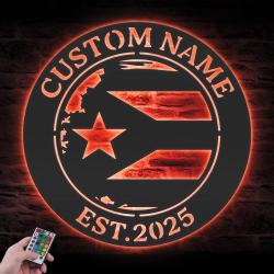 distressed puerto rico flag custom metal wall art led light 2