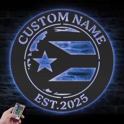 distressed puerto rico flag custom metal wall art led light 4