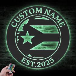 distressed puerto rico flag custom metal wall art led light 5