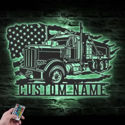 dump truck driver custom metal wall art led light trucker name sign home decor 4