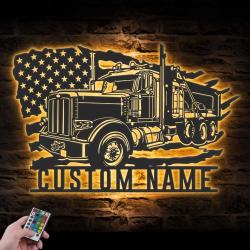 dump truck driver custom metal wall art led light trucker name sign home decor 5