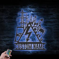 electrical lineman custom metal wall art led light engineer name sign 2
