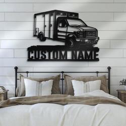 ems rescue squad truck driver custom metal wall art led light 2