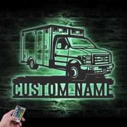 ems rescue squad truck driver custom metal wall art led light 3