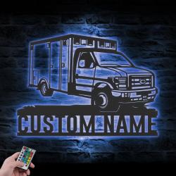 ems rescue squad truck driver custom metal wall art led light 4