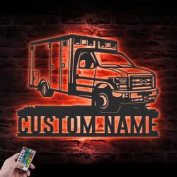 ems rescue squad truck driver custom metal wall art led light 5