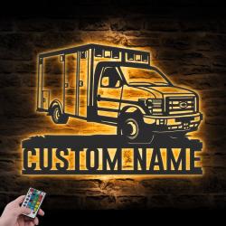 ems rescue squad truck driver custom metal wall art led light 6