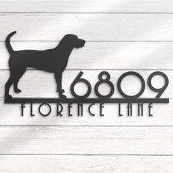 english coonhound house number custom metal address sign dog home number 2