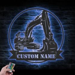 excavator driver construction custom metal wall art led light 3
