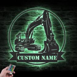 excavator driver construction custom metal wall art led light 5