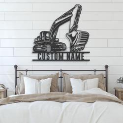 excavator driver custom metal wall art led light 2