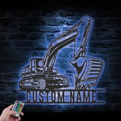 excavator driver custom metal wall art led light 3