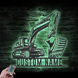 excavator driver custom metal wall art led light 4