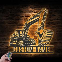 excavator driver custom metal wall art led light 5