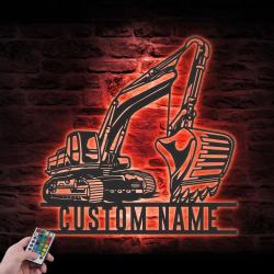excavator driver custom metal wall art led light 6