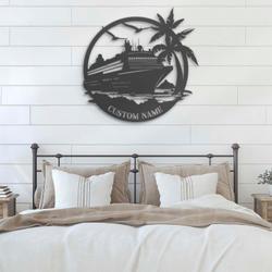 family cruise ship custom metal wall art led light family trip name sign 2