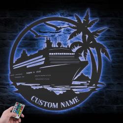 family cruise ship custom metal wall art led light family trip name sign 4
