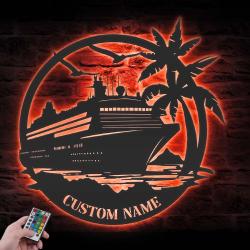 family cruise ship custom metal wall art led light family trip name sign 5