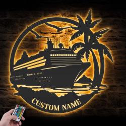 family cruise ship custom metal wall art led light family trip name sign 6