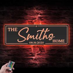 family custom metal wall art led light last name sign home decor 3