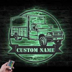 fast food truck custom metal wall art led light mobile food name sign 3