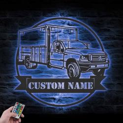 fast food truck custom metal wall art led light mobile food name sign 4