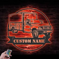 fast food truck custom metal wall art led light mobile food name sign 5