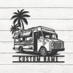 Fast Food Truck Custom Metal Wall Art LED Light Mobile Food Store Name Sign