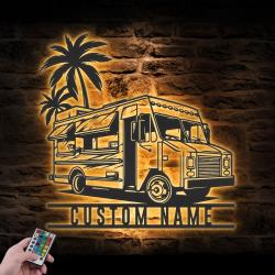 fast food truck custom metal wall art led light mobile food store name sign 2