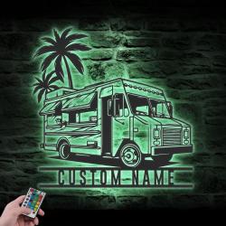 fast food truck custom metal wall art led light mobile food store name sign 3