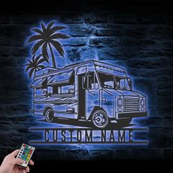 fast food truck custom metal wall art led light mobile food store name sign 4