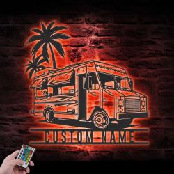 fast food truck custom metal wall art led light mobile food store name sign 5