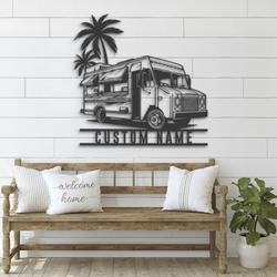 fast food truck custom metal wall art led light mobile food store name sign 6