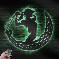 female golfing custom metal wall art led light girl golfer name sign 3