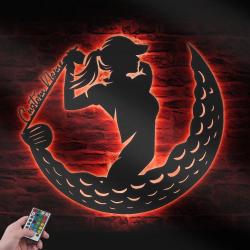 female golfing custom metal wall art led light girl golfer name sign 4