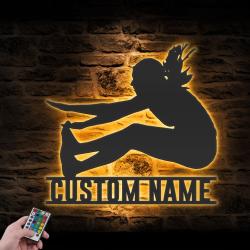 Female Long Jump Custom Metal Wall Art LED Light Woman Jumper Name Sign