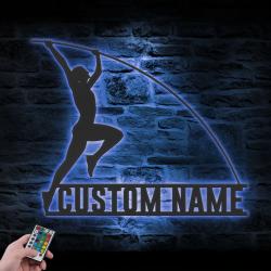 female pole vault custom metal wall art led light woman pole vaulting name sign 4
