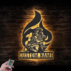 firefighter custom metal wall art led light fireman name sign 3