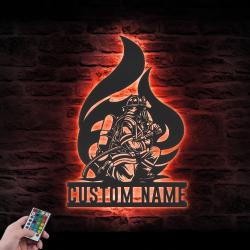 firefighter custom metal wall art led light fireman name sign 4