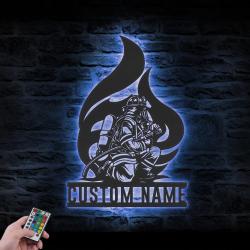 firefighter custom metal wall art led light fireman name sign 5
