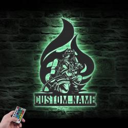 firefighter custom metal wall art led light fireman name sign 6