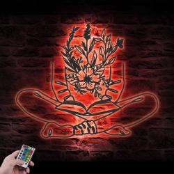floral book reading line art custom metal wall art led light 3