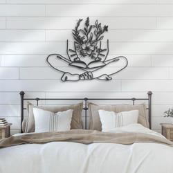 floral book reading line art custom metal wall art led light 6