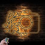 floral camera custom metal wall art led light photographer sign 1