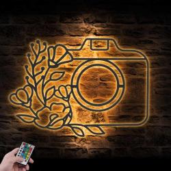 Floral Camera Custom Metal Wall Art LED Light Photographer Sign