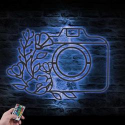 floral camera custom metal wall art led light photographer sign 2