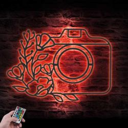 floral camera custom metal wall art led light photographer sign 4