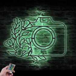 floral camera custom metal wall art led light photographer sign 5